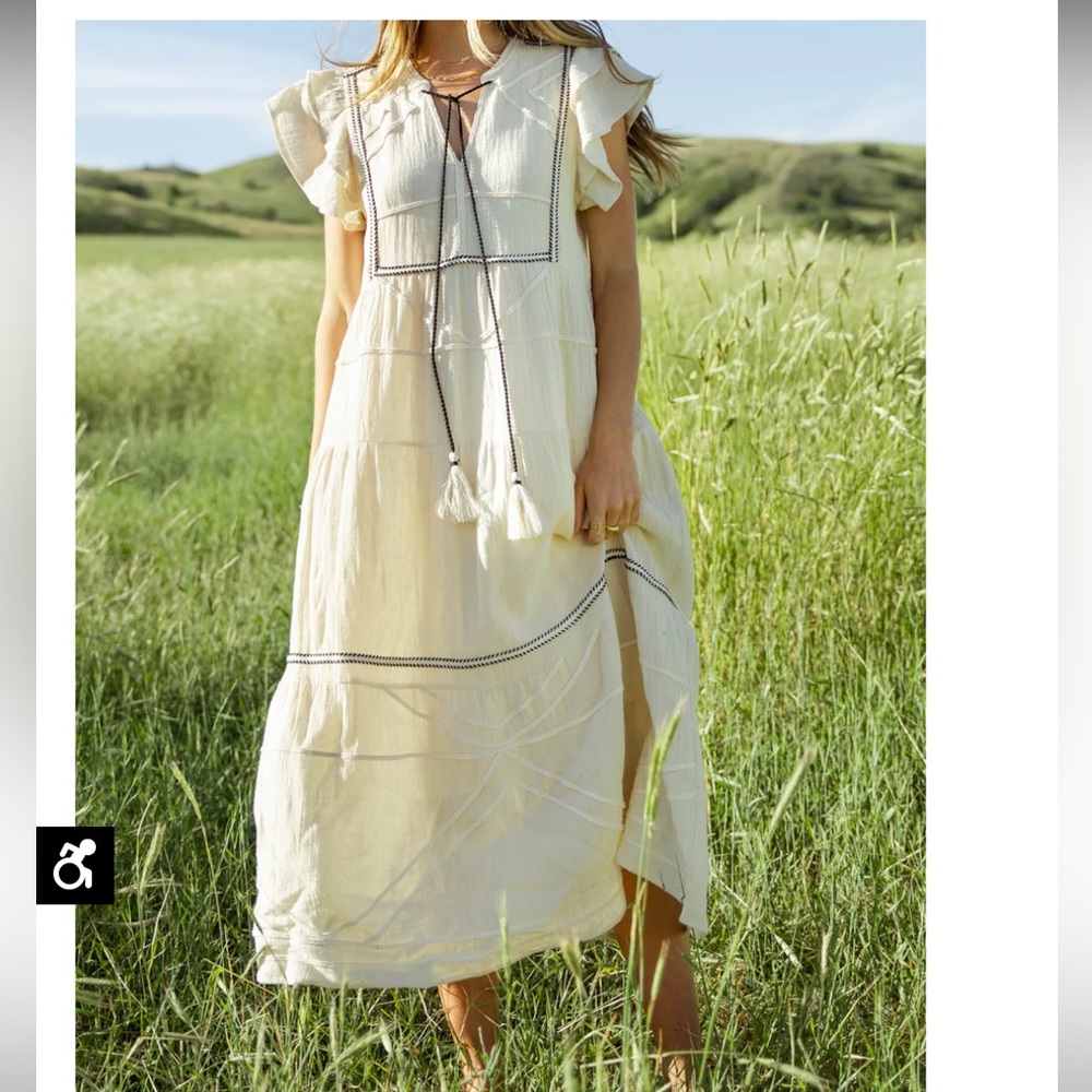 Bohme Embroidered Maxi Dress with Ruffle Sleeves